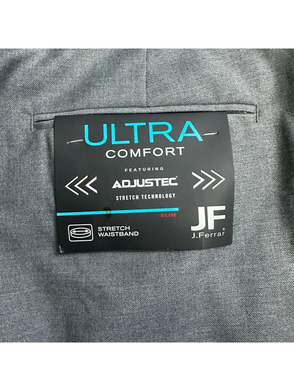 J.Ferrar Men’s Pant Ultra Comfort Stretch Fabric Flat Front 38x30 Slim Gray NWT